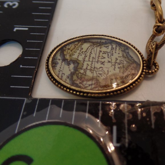 Patricia Nash Goldtone Map Print of France Oval Link Y Necklace Charm Adj 19" L - Picture 9 of 9
